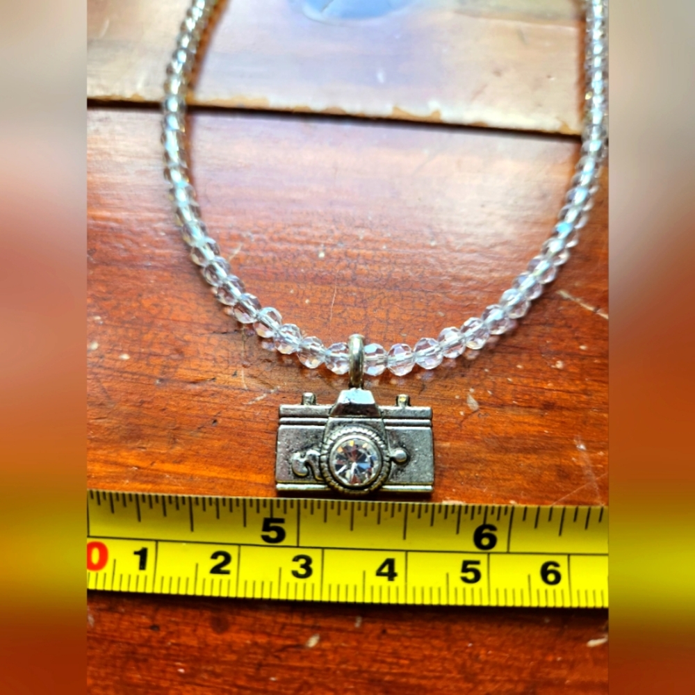 📸 Silvertone Camera Pendant W/Crystal Necklace 📷 - Picture 10 of 16
